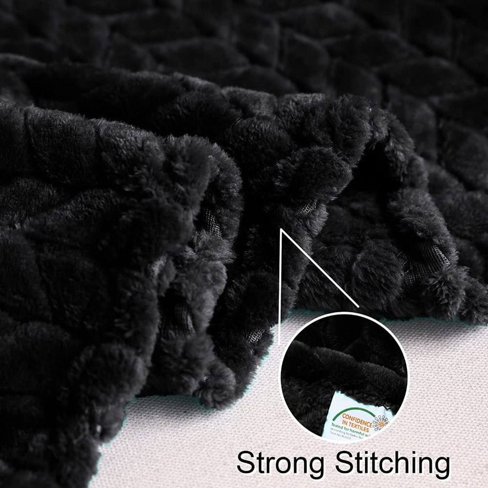 Trendy Black Knit Jacquard Weave Pattern Decorative Warm Flannel Bed Blanket - Picture 3 of 16